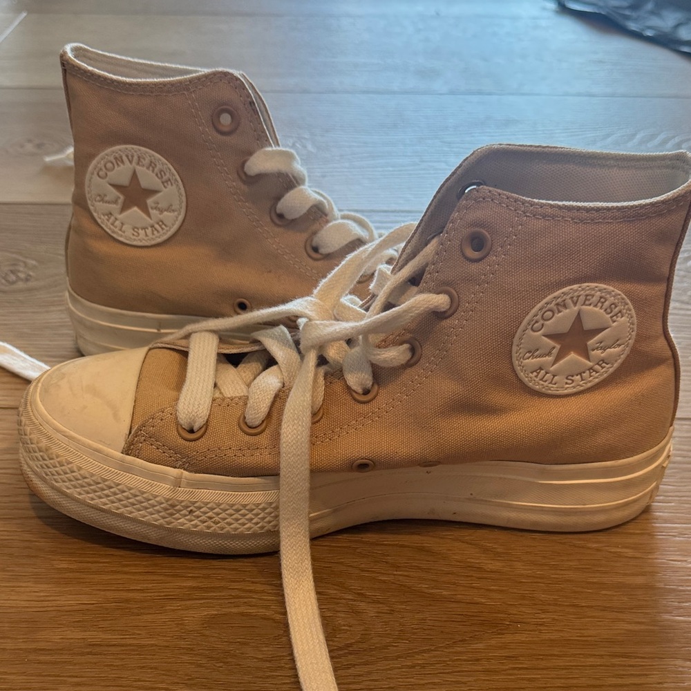 Converse Tan High-Top Sneakers with White Laces